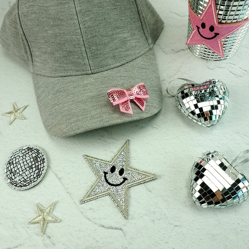 GLITTER PATCH DISCO BALL SILVER 60MM 1PC