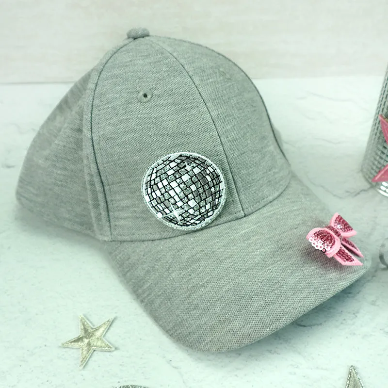 GLITTER PATCH DISCO BALL SILVER 60MM 1PC