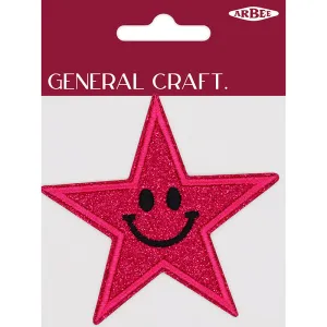 GLITTER PATCH SMILE STAR FUSHIA 85MM 1PC