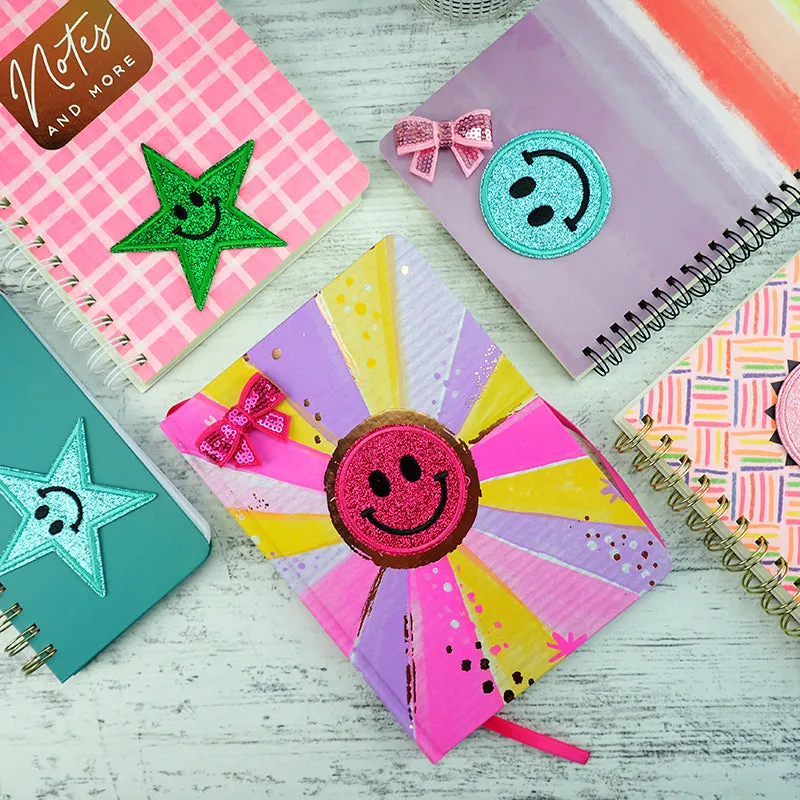 GLITTER PATCH SMILEY FACE AQUA 60MM 1PC