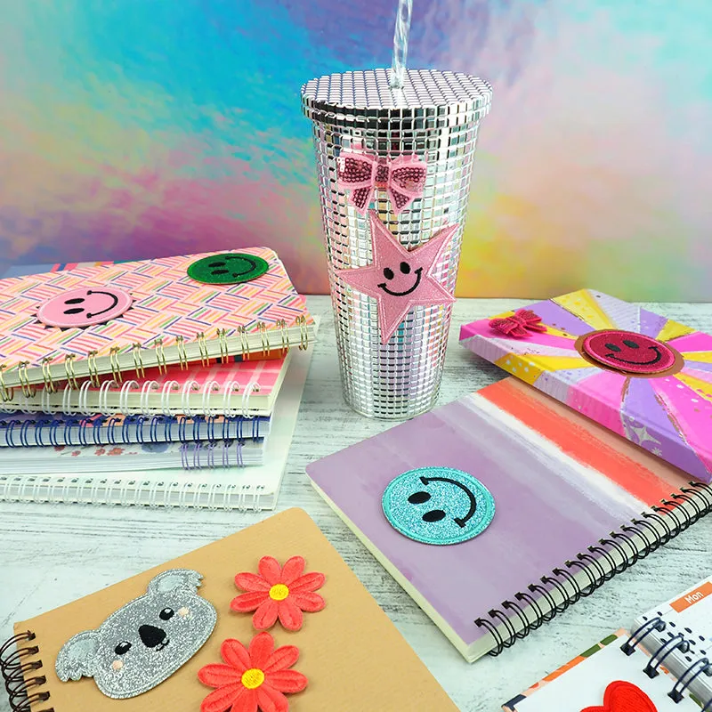 GLITTER PATCH SMILEY FACE AQUA 60MM 1PC