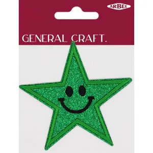 GLITTER PATCH SMILEY STAR EMERALD 85MM