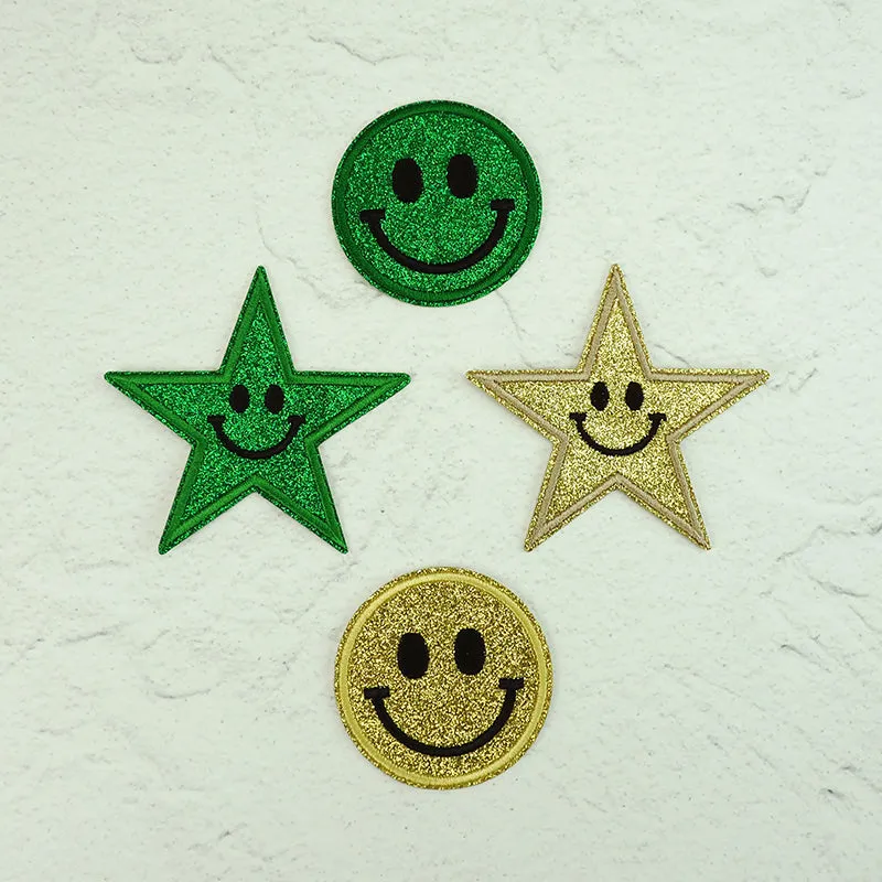 GLITTER PATCH SMILEY STAR EMERALD 85MM