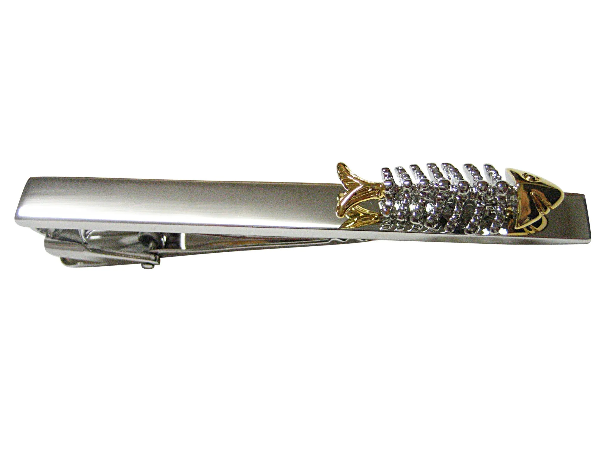 Gold and Silver Toned Fish Bone Square Tie Clip