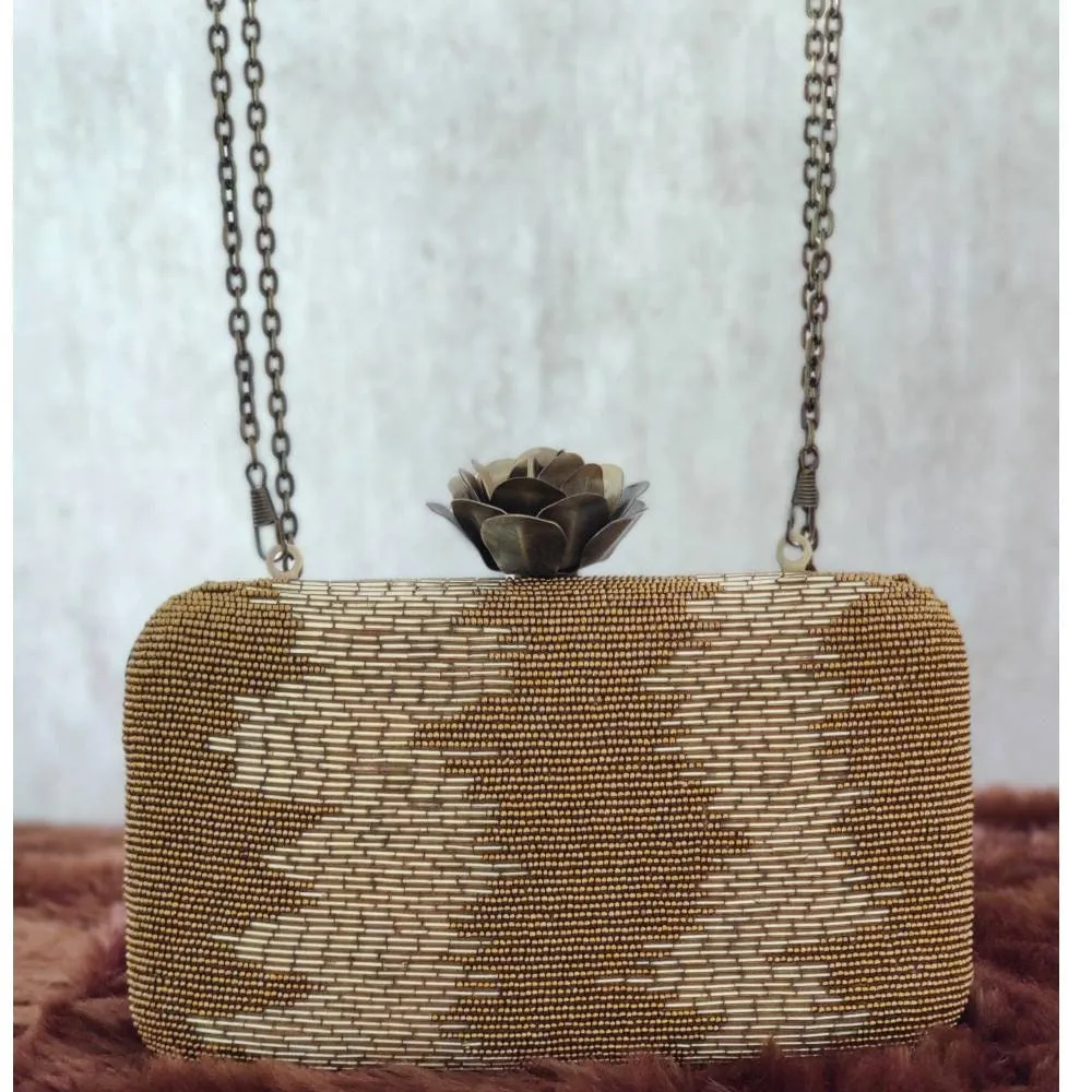 Gold Evening Clutch Handbag , Party Purse Indian Zardozi Clutch Sling, Wedding Bridal Bag, Embellished  Evening Clutch, Gift