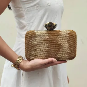 Gold Evening Clutch Handbag , Party Purse Indian Zardozi Clutch Sling, Wedding Bridal Bag, Embellished  Evening Clutch, Gift