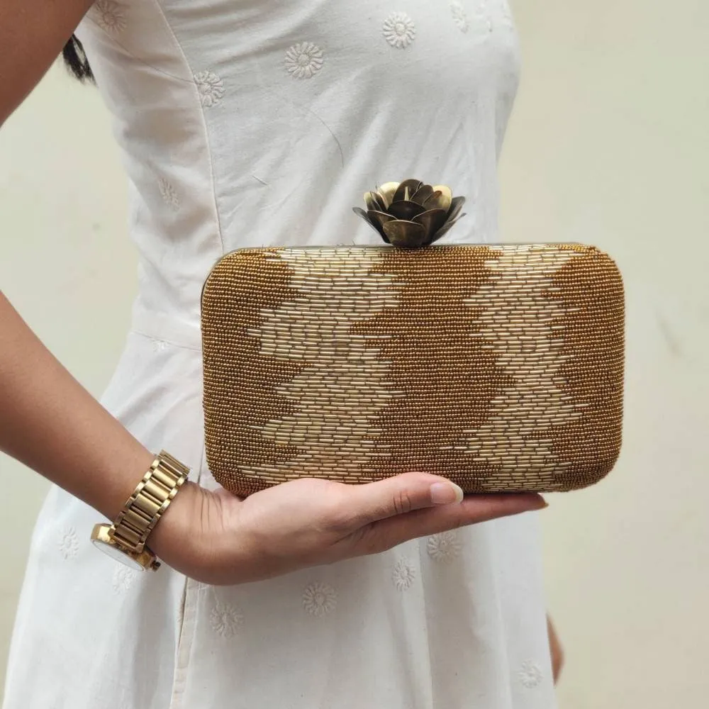 Gold Evening Clutch Handbag , Party Purse Indian Zardozi Clutch Sling, Wedding Bridal Bag, Embellished  Evening Clutch, Gift