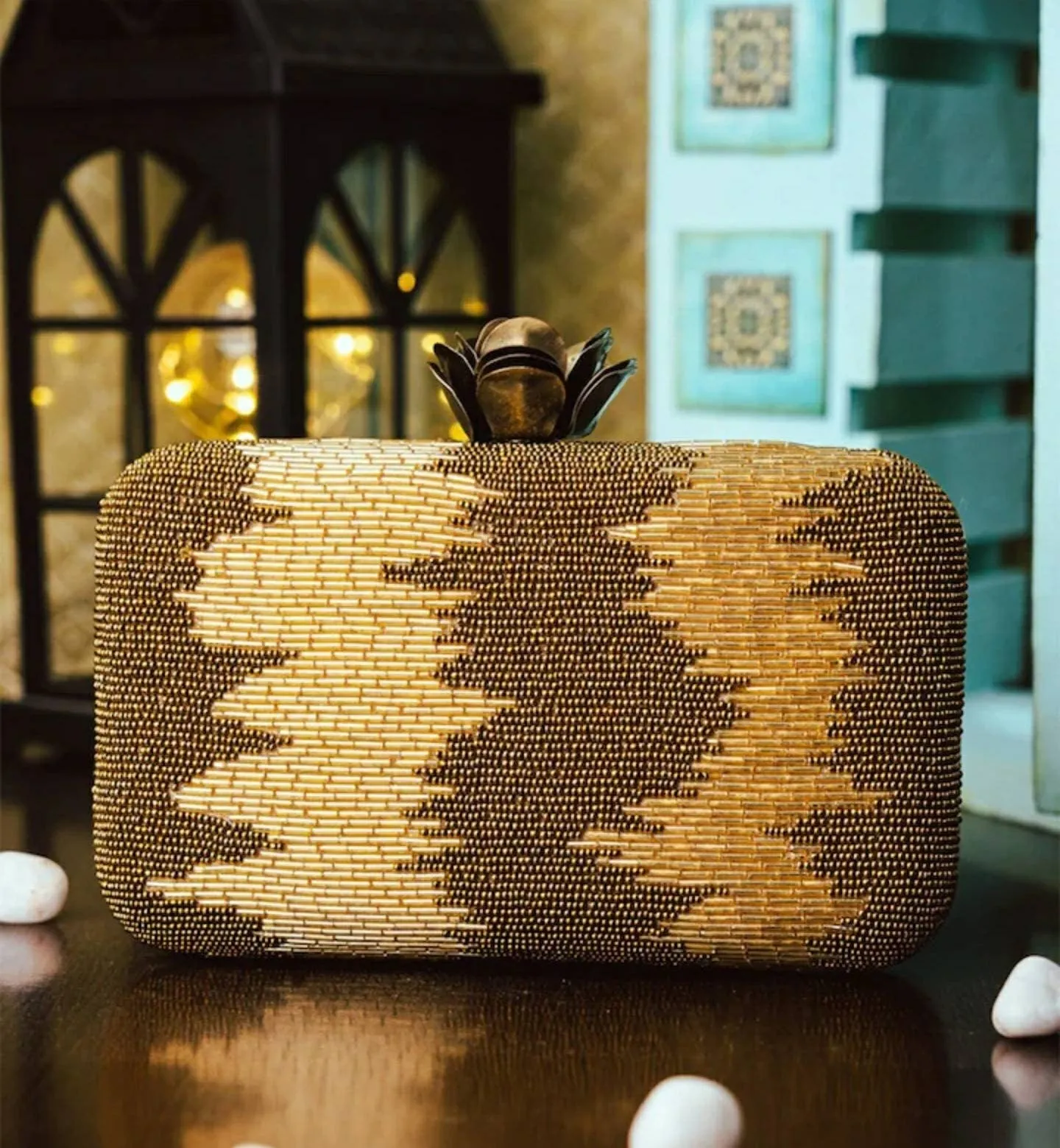 Gold Evening Clutch Handbag , Party Purse Indian Zardozi Clutch Sling, Wedding Bridal Bag, Embellished  Evening Clutch, Gift