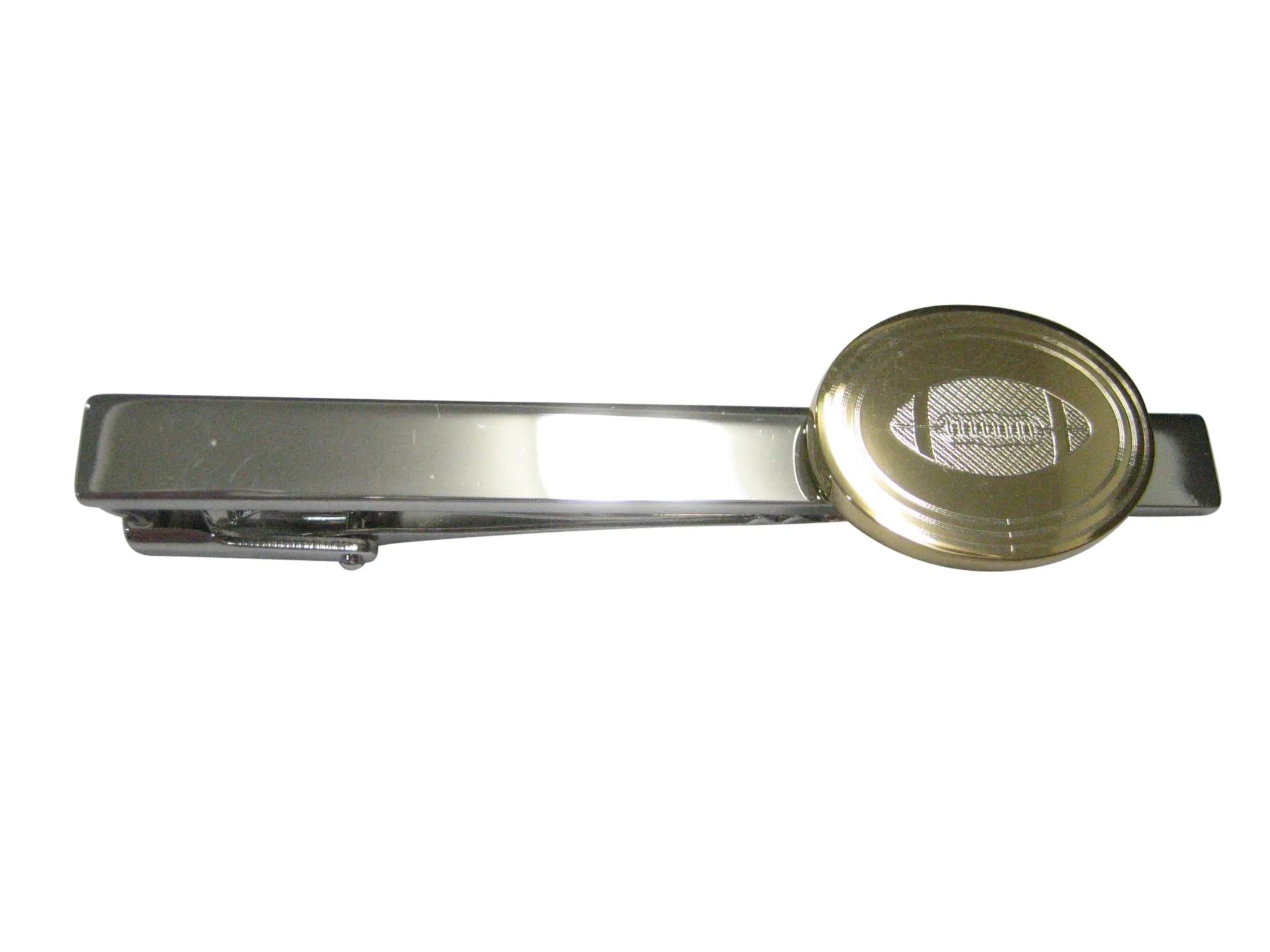 Gold Toned Etched Oval Football Tie Clip