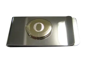 Gold Toned Etched Oval Greek Letter Omicron Money Clip