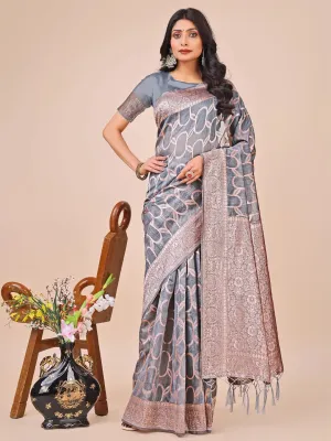 Gray Linen Cotton Saree