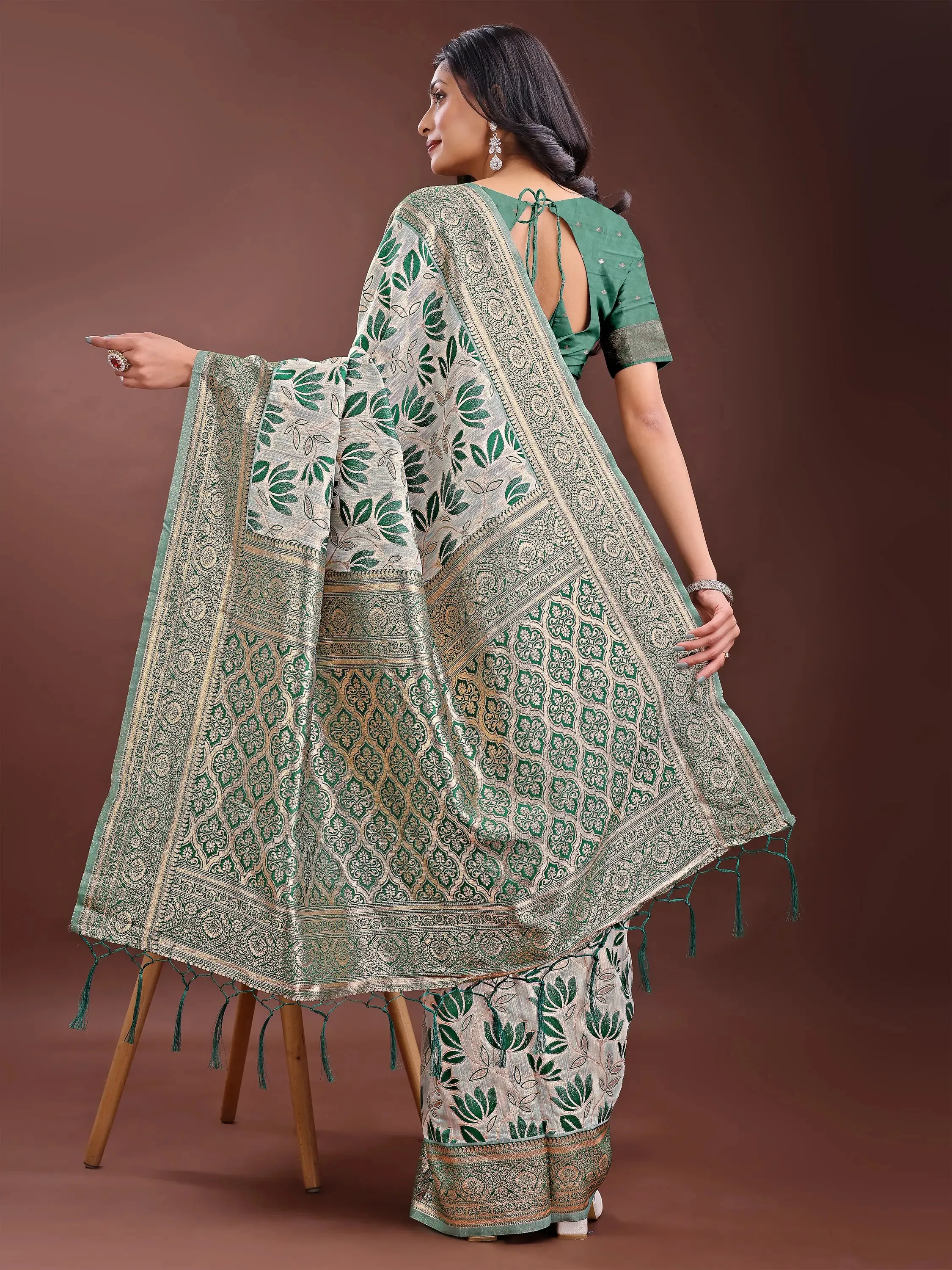 Green Linen Cotton Saree