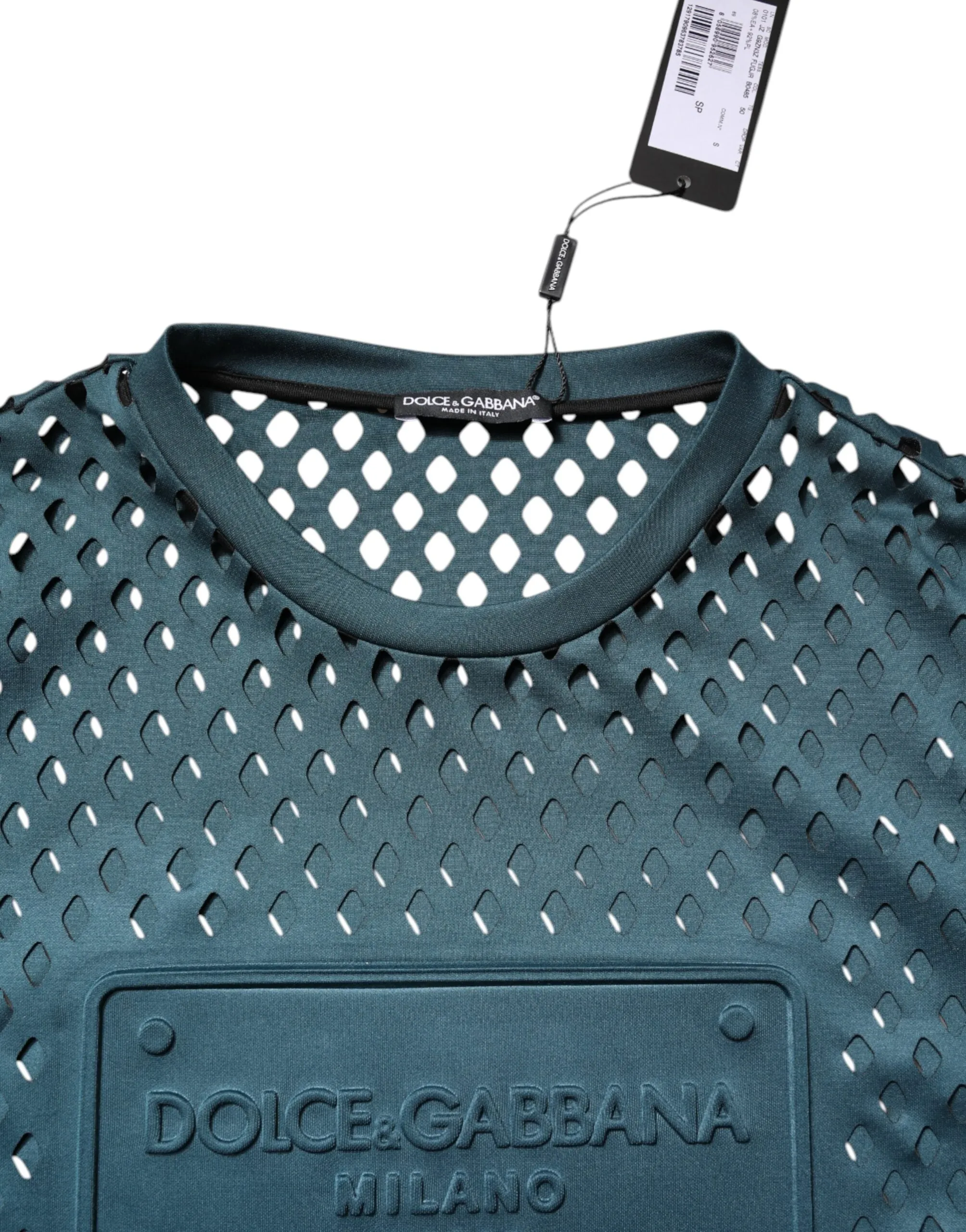 Green Perforated DG Embossed Pullover Sweater