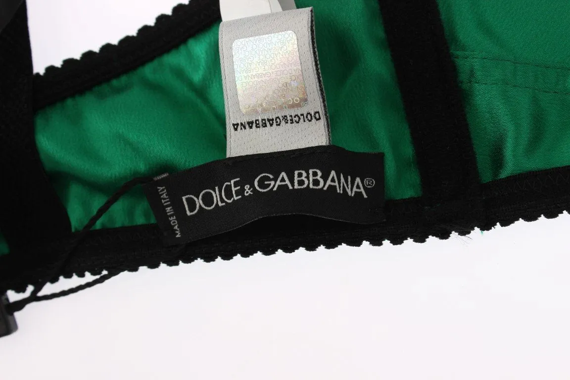 Green Satin Black Lace Stretch Underwear Bra