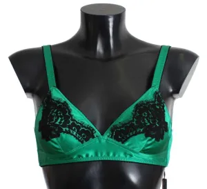 Green Satin Black Lace Stretch Underwear Bra