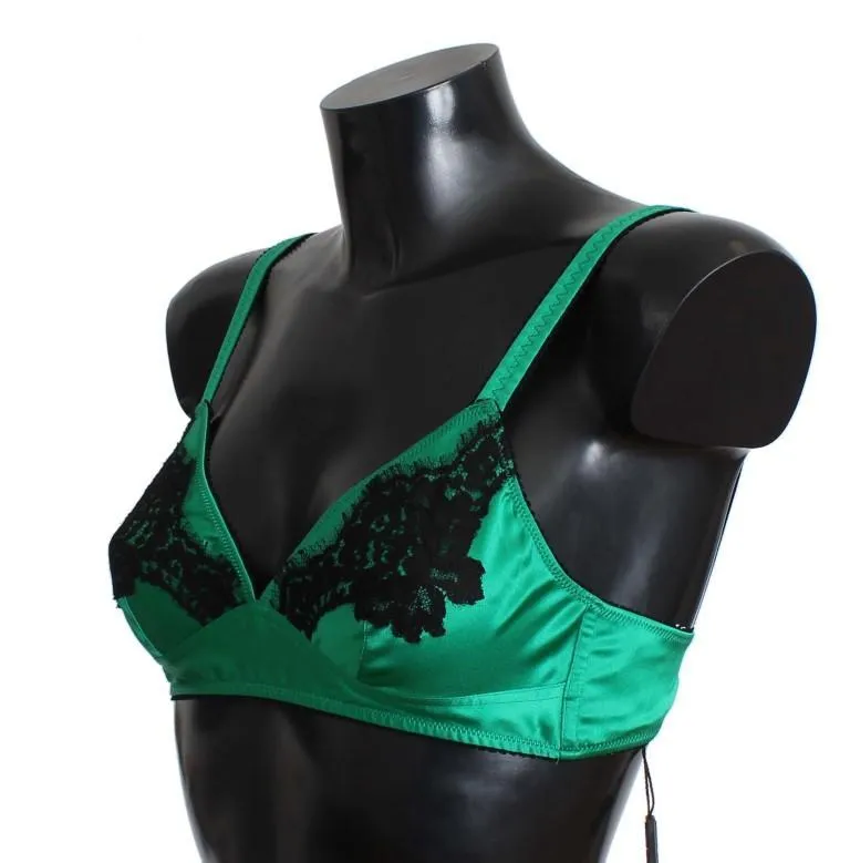 Green Satin Black Lace Stretch Underwear Bra