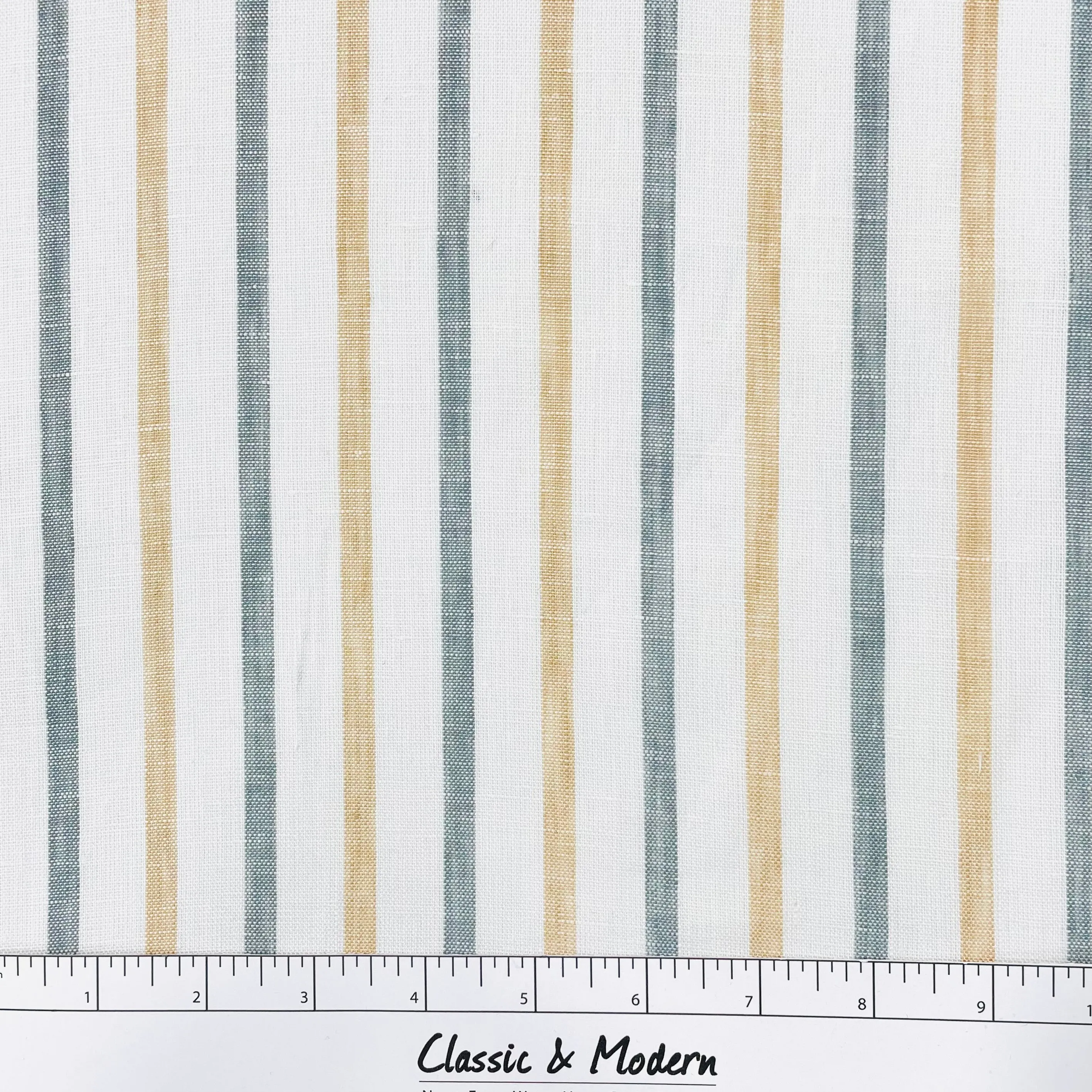 Green Yellow Striped 100% Natural Linen Fabric By The Yard/CL1045