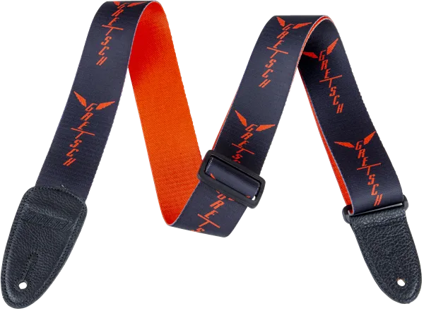 Gretsch® Wing Logo Pattern Strap, Black with Orange Logos
