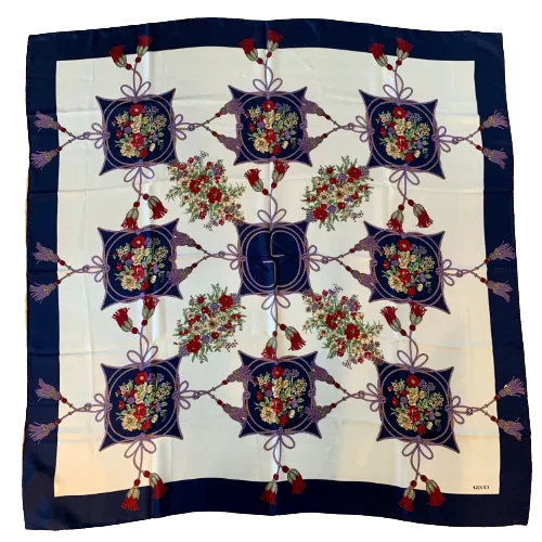 Gucci Floral and Tassel-print Silk Shawl in Ivory