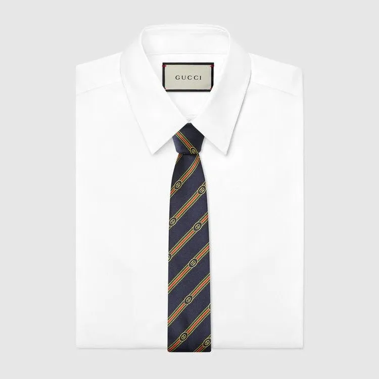 Gucci Interlocking G Web Silk Jacquard Tie in Navy