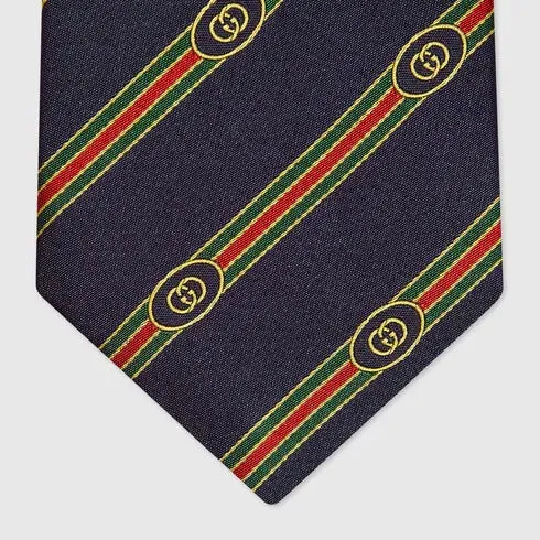 Gucci Interlocking G Web Silk Jacquard Tie in Navy