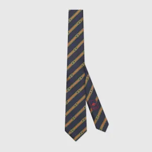 Gucci Interlocking G Web Silk Jacquard Tie in Navy