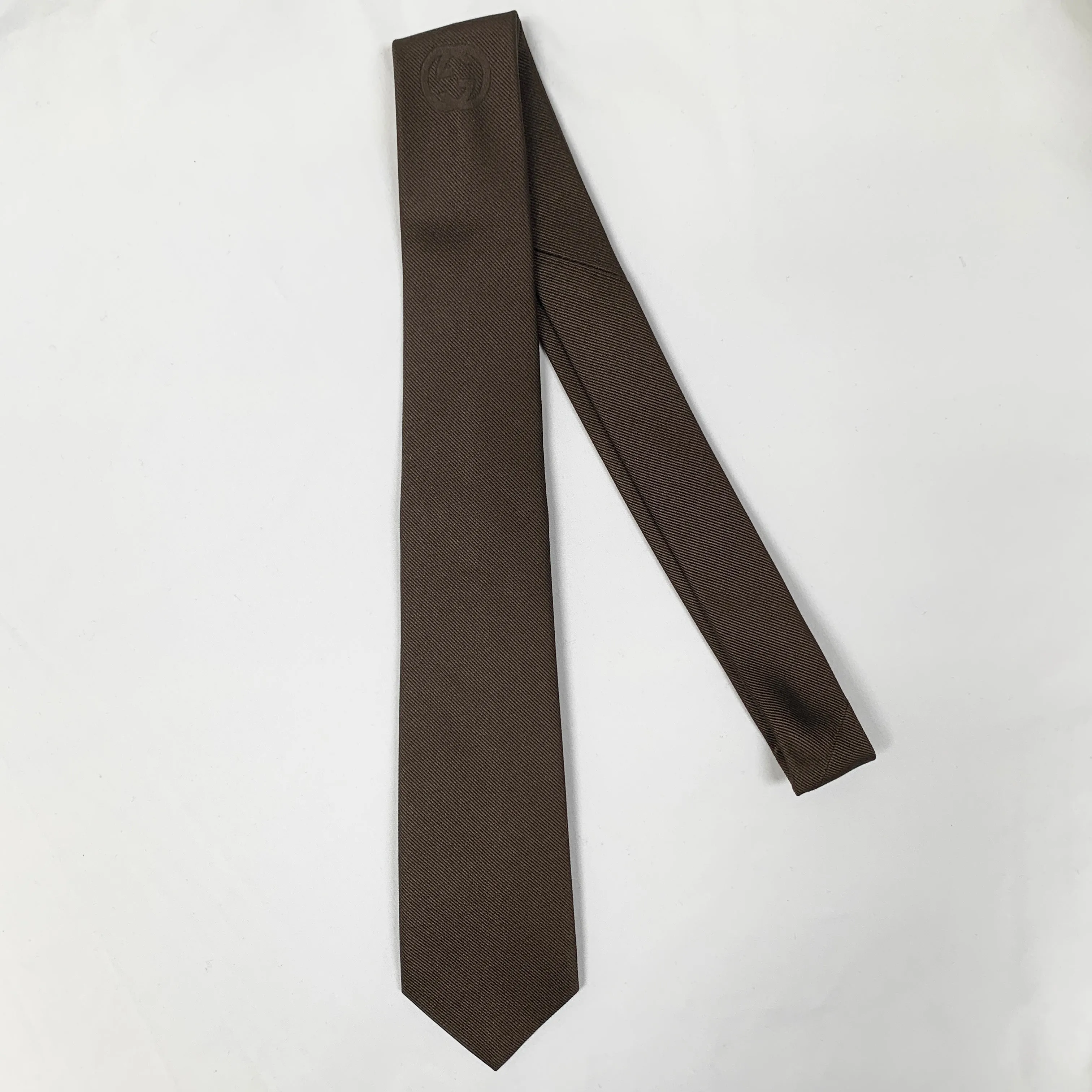 Gucci Interlocking GG Logo Neck Tie in Coffee Brown