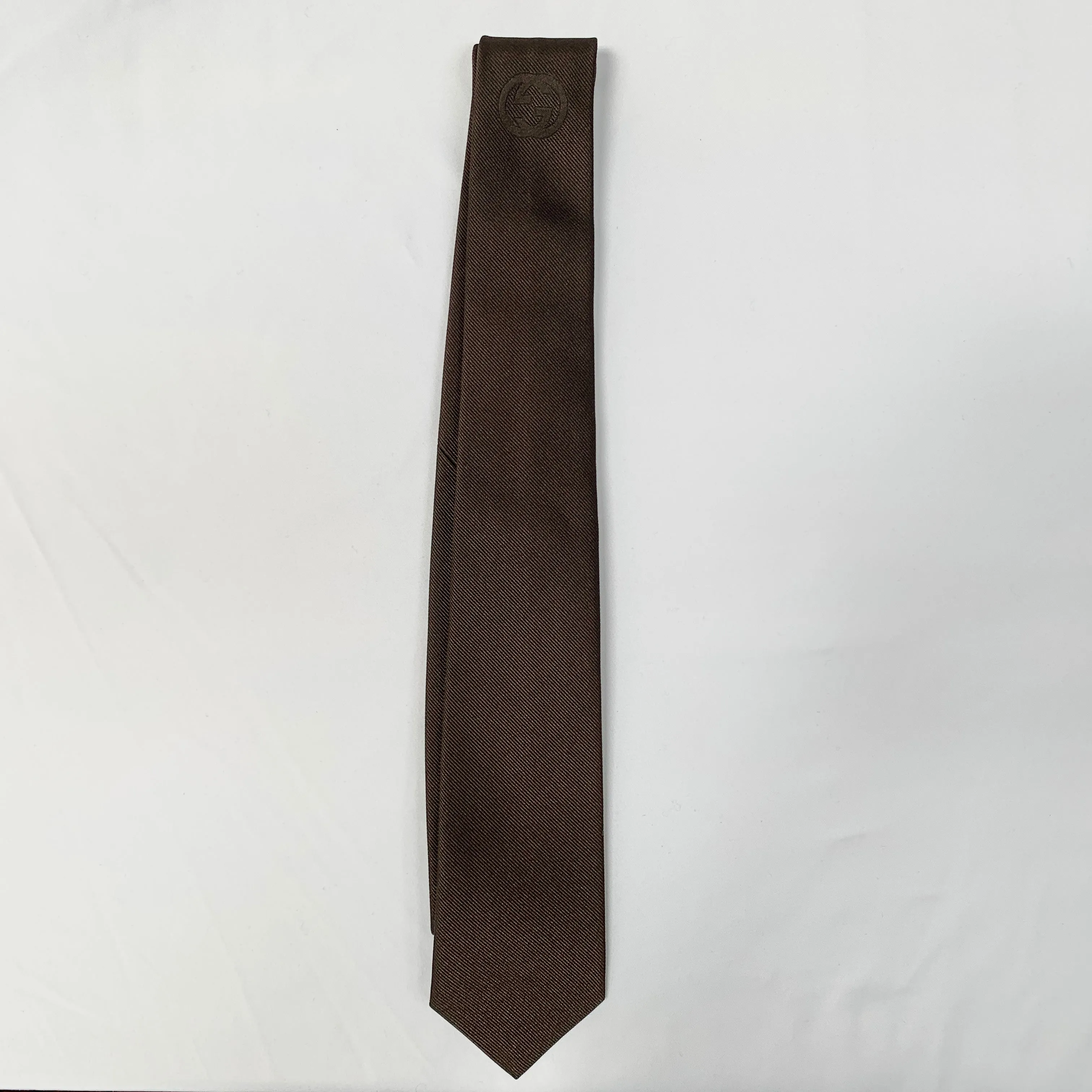 Gucci Interlocking GG Logo Neck Tie in Coffee Brown