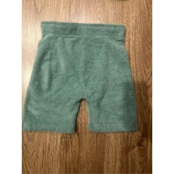 Gymshark x Whitney Simmons set green eyelash fuzzy knit bandeau top &amp; shorts Set