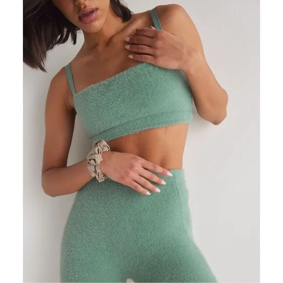 Gymshark x Whitney Simmons set green eyelash fuzzy knit bandeau top &amp; shorts Set