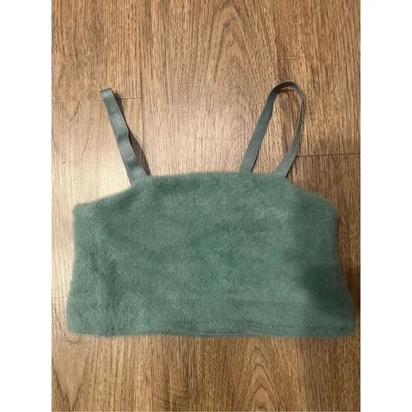 Gymshark x Whitney Simmons set green eyelash fuzzy knit bandeau top &amp; shorts Set