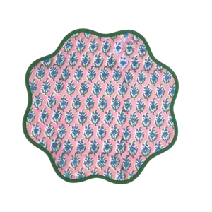 Hand Blocked Floral Scalloped Round Placemats