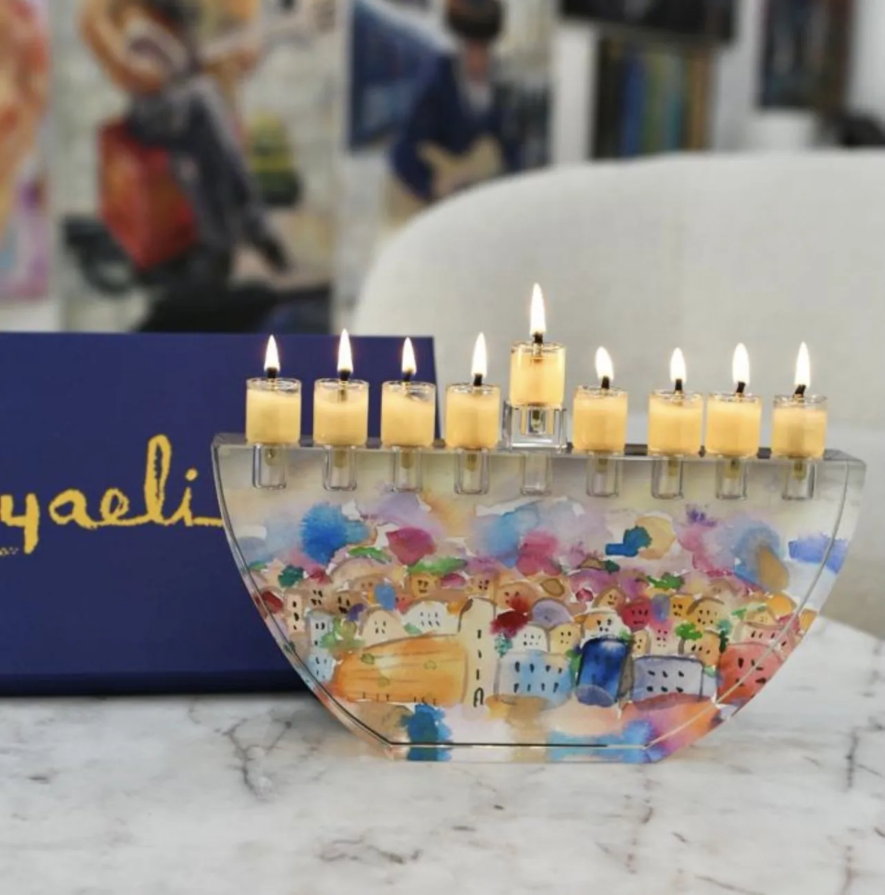 Hand Carved Crystal Menorah