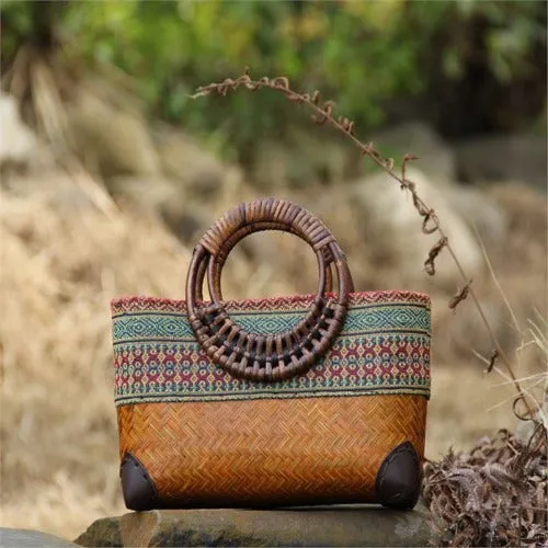 Handmade Rattan Straw Woven Tote Bag