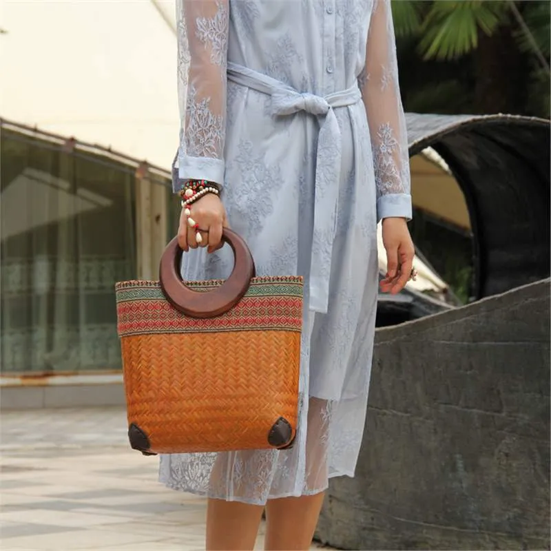 Handmade Rattan Straw Woven Tote Bag