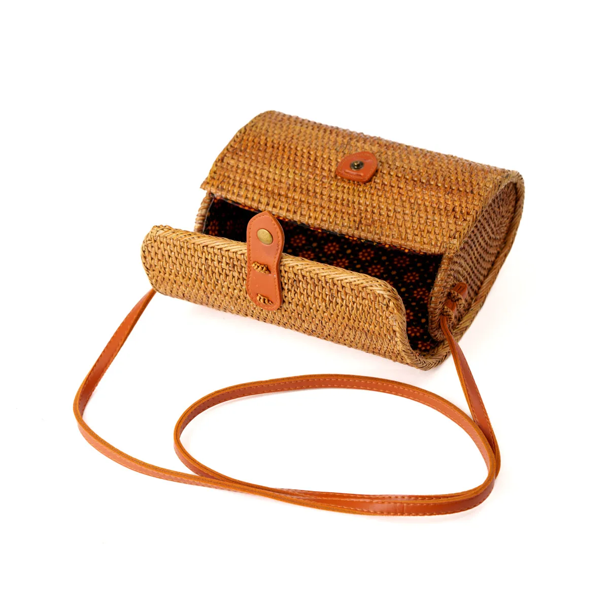 Handwoven Rectangle Shape Rattan Bag Women Beach Straw Woven Crossbody Bag Purse Handbag Shoulder Bag with Leather Strap and Openable flap