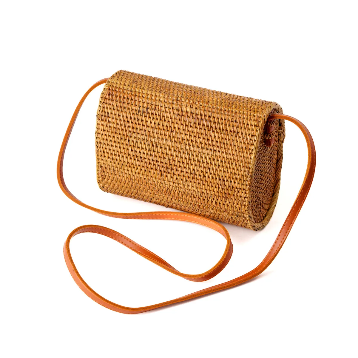 Handwoven Rectangle Shape Rattan Bag Women Beach Straw Woven Crossbody Bag Purse Handbag Shoulder Bag with Leather Strap and Openable flap