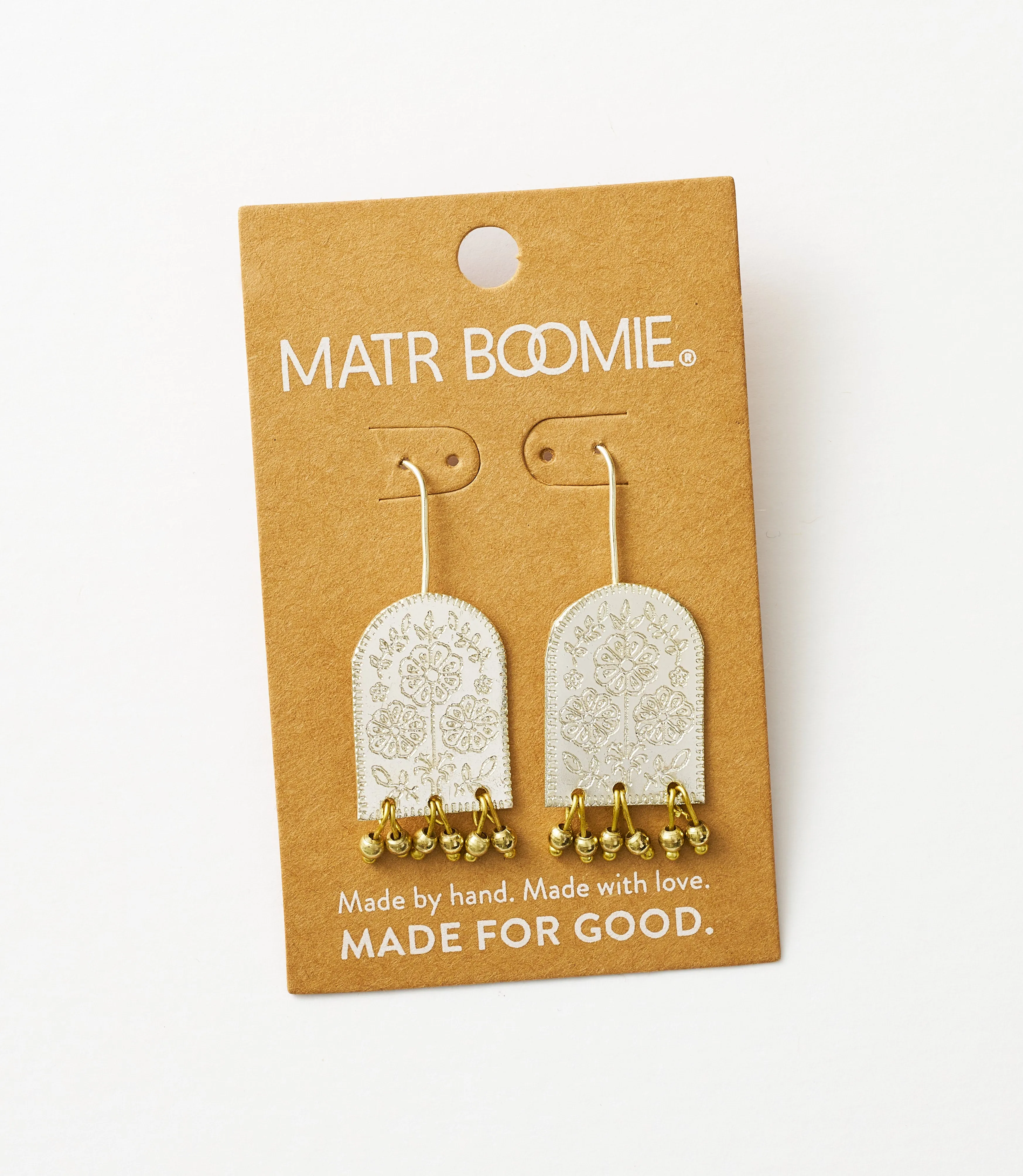 Haveli Etched Statement Earring, Two tone brass