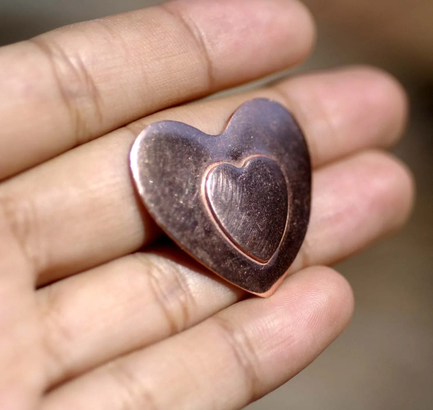 Heart on Heart 15mm Embossed Blank for Enameling Stamping Texturing Metalworking Jewelry Making Blanks - 4 pieces