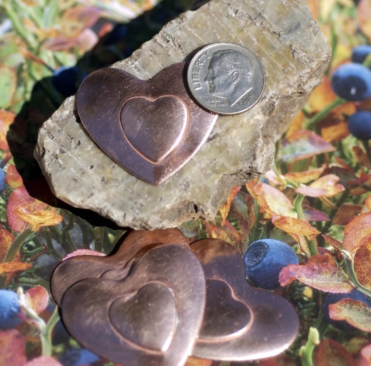 Heart on Heart 15mm Embossed Blank for Enameling Stamping Texturing Metalworking Jewelry Making Blanks - 4 pieces