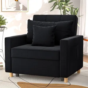 Heckman 40" Sleeper Chair,  3-in-1 Convertible Chair Bed Mercury Row® Fabric OR Leather Type: Black 100% Linen