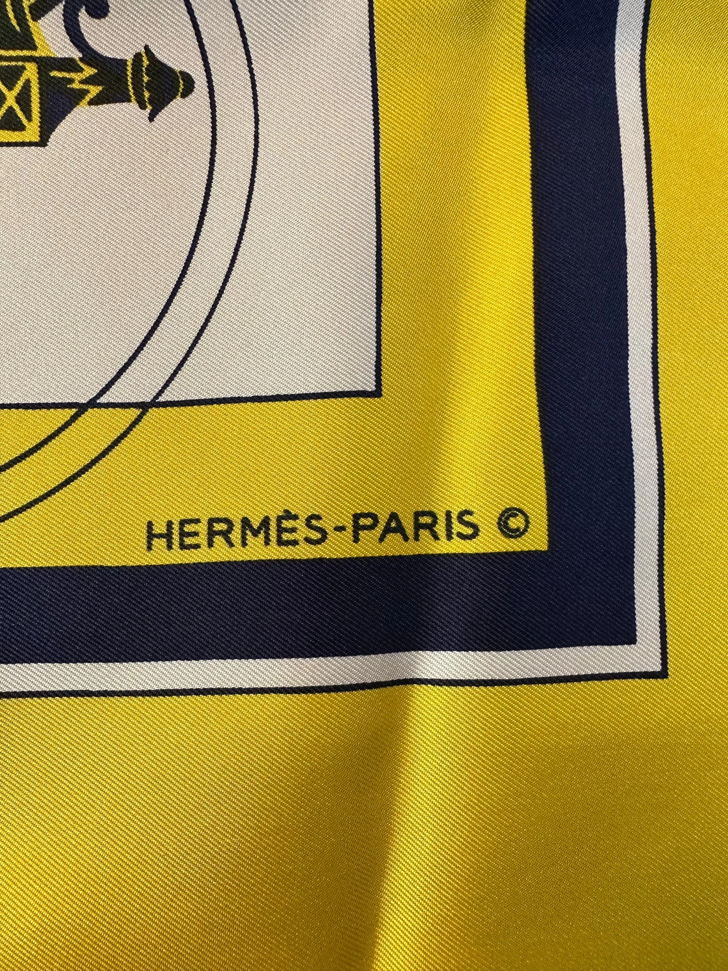 Hermes 'Ex Libre' Yellow & Blue Carriage Silk Scarf