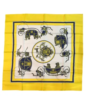 Hermes 'Ex Libre' Yellow & Blue Carriage Silk Scarf