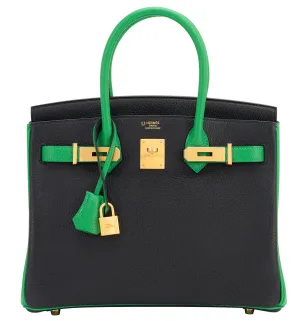 Hermes HSS Bamboo and Black Bi-Color SO Birkin Bag 30cm Gold Hardware