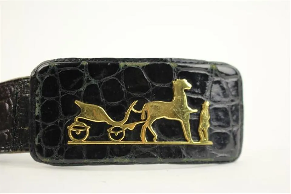 Hermès Crocodile Carriage Belt Black 106HERA823