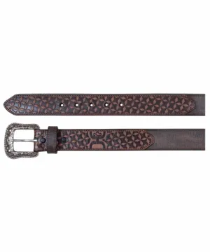 Hooey Dark Wash Tooled Geometric Western Leather Belt - 1833BE7