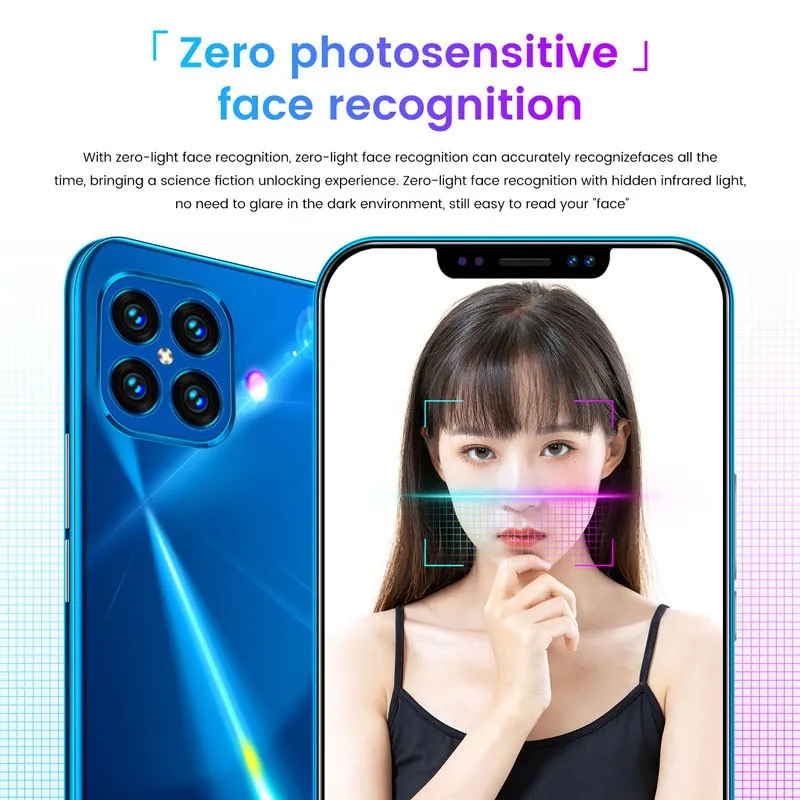 i12 6.7Inch Large Screen Phone Notch Screen Android Quickly Unlock Smartphone(10 512G) black_British plug