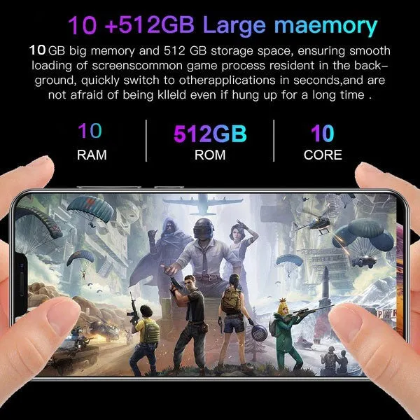 i12 6.7Inch Large Screen Phone Notch Screen Android Quickly Unlock Smartphone(10 512G) black_British plug
