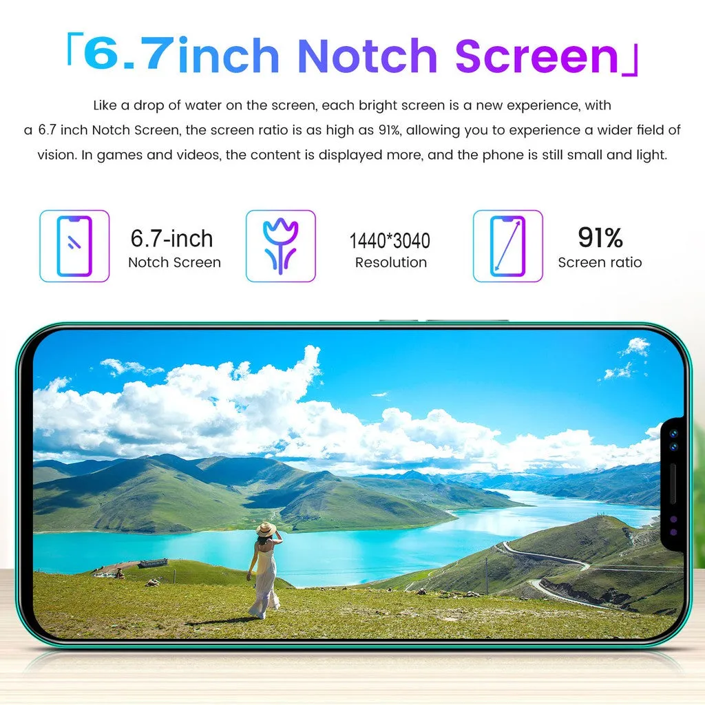 i12 6.7Inch Large Screen Phone Notch Screen Android Quickly Unlock Smartphone(10 512G) black_British plug