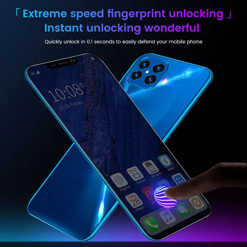 i12 6.7Inch Large Screen Phone Notch Screen Android Quickly Unlock Smartphone(10 512G) black_British plug